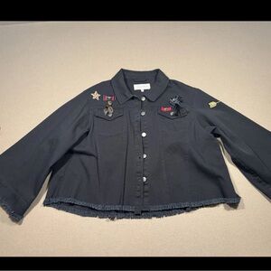 Black Denim Jacket with Patches Guest Editor anthropology large women’s